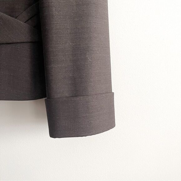 Tahari Wool Blend Blazer Pleated Collar Brown Cropped Women's 6 Pockets Lined - Picture 5 of 10